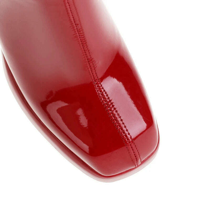 New Women Platform High Boots Patent Leather 9CM Square Toe Ankle Boots Autumn Winter Women's Shoes Street Series Women's Boots - KIMLUD