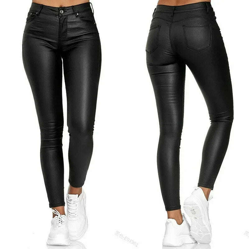 KIMLUD, New Women PU Leather Pants Black Sexy Stretch Bodycon Trousers Women High Waist Long Casual Pencil Pants Plus Size XS-4XL, KIMLUD Womens Clothes
