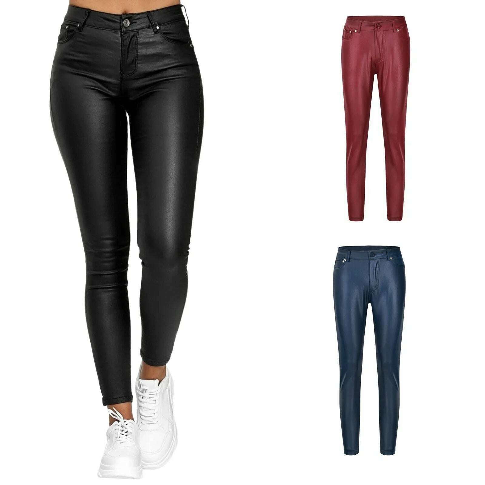 KIMLUD, New Women PU Leather Pants Black Sexy Stretch Bodycon Trousers Women High Waist Long Casual Pencil Pants Plus Size XS-4XL, KIMLUD Womens Clothes