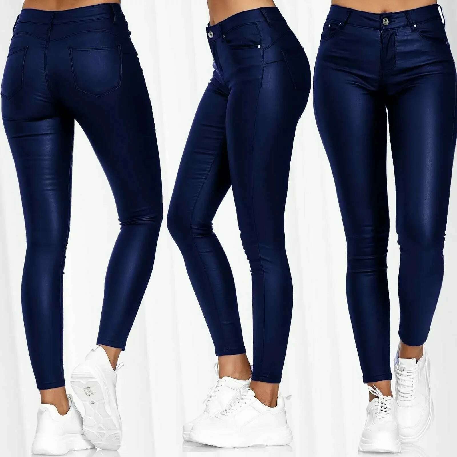 KIMLUD, New Women PU Leather Pants Black Sexy Stretch Bodycon Trousers Women High Waist Long Casual Pencil Pants Plus Size XS-4XL, KIMLUD Womens Clothes