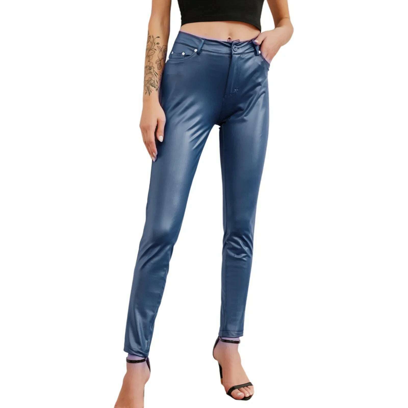 KIMLUD, New Women PU Leather Pants Black Sexy Stretch Bodycon Trousers Women High Waist Long Casual Pencil Pants Plus Size XS-4XL, Blue / XXL, KIMLUD APPAREL - Womens Clothes