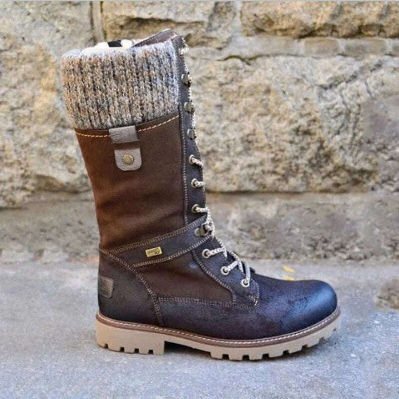 New Women's Boots Round Toe Low Heel Side Zip Mid Boots Vintage Platform Comfort Vulcanized Shoes Bota Longa Feminina - KIMLUD