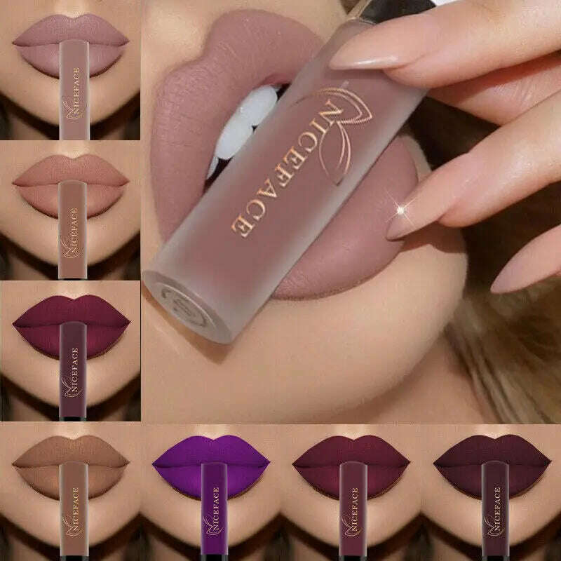 NICEFACE Nude Matte Liquid Lipsticks Waterproof Long Lasting Lip Gloss Sexy Red Velvet Lip Tint Women Makeup Cosmetics Batom - KIMLUD