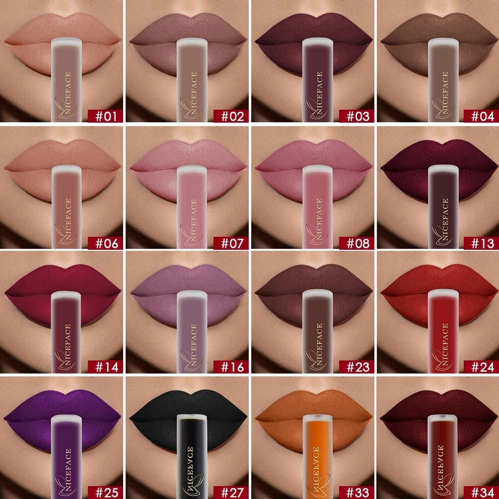 NICEFACE Nude Matte Liquid Lipsticks Waterproof Long Lasting Lip Gloss Sexy Red Velvet Lip Tint Women Makeup Cosmetics Batom - KIMLUD