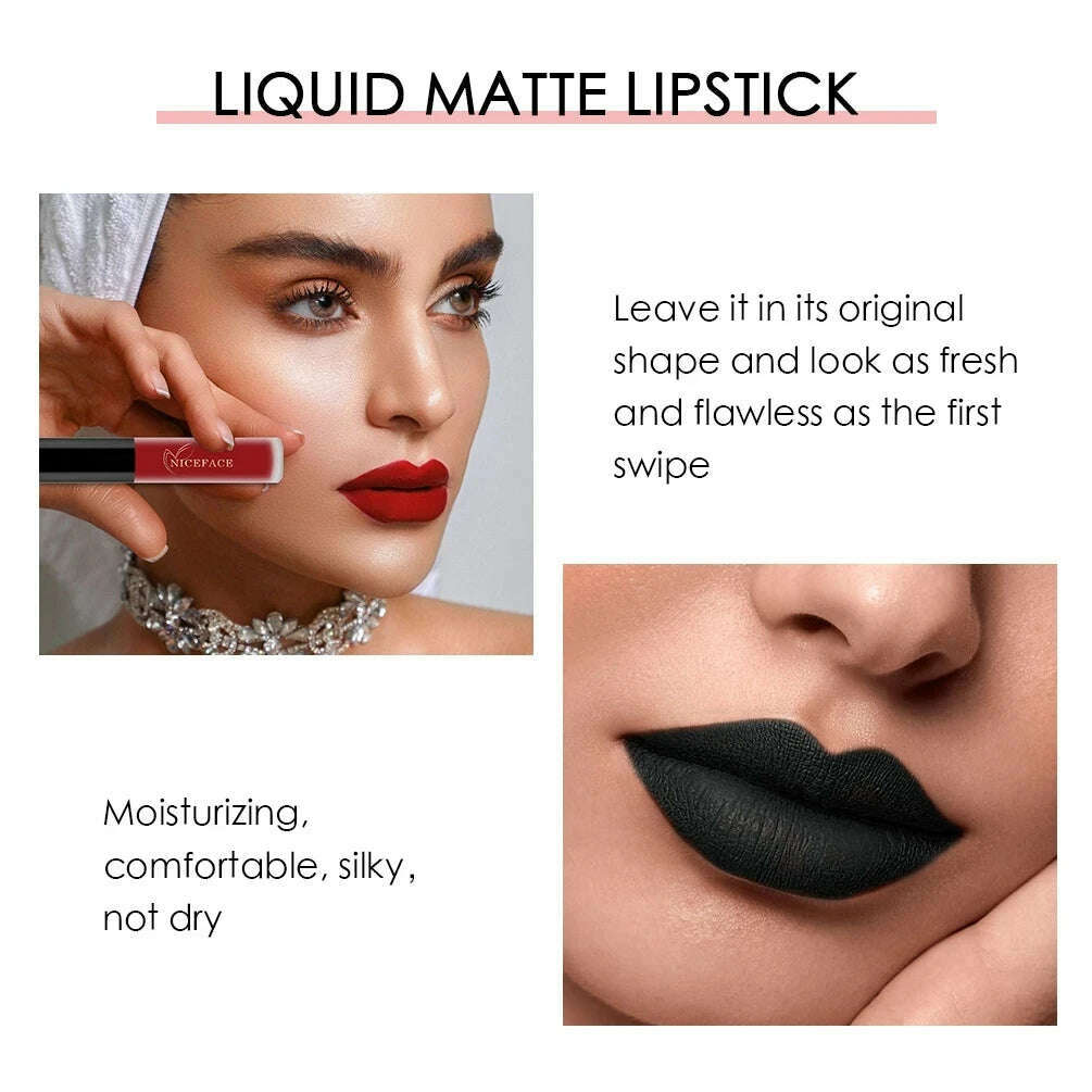 NICEFACE Nude Matte Liquid Lipsticks Waterproof Long Lasting Lip Gloss Sexy Red Velvet Lip Tint Women Makeup Cosmetics Batom - KIMLUD