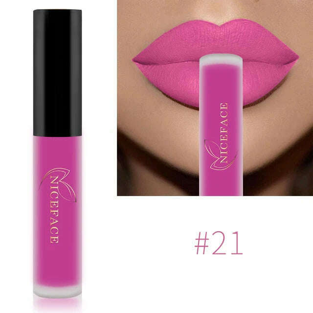 NICEFACE Nude Matte Liquid Lipsticks Waterproof Long Lasting Lip Gloss Sexy Red Velvet Lip Tint Women Makeup Cosmetics Batom - KIMLUD