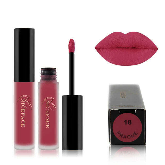 NICEFACE Nude Matte Liquid Lipsticks Waterproof Long Lasting Lip Gloss Sexy Red Velvet Lip Tint Women Makeup Cosmetics Batom - KIMLUD