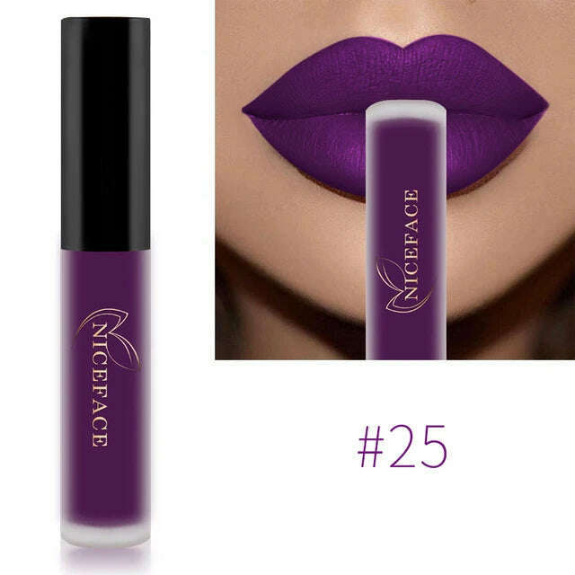 NICEFACE Nude Matte Liquid Lipsticks Waterproof Long Lasting Lip Gloss Sexy Red Velvet Lip Tint Women Makeup Cosmetics Batom - KIMLUD