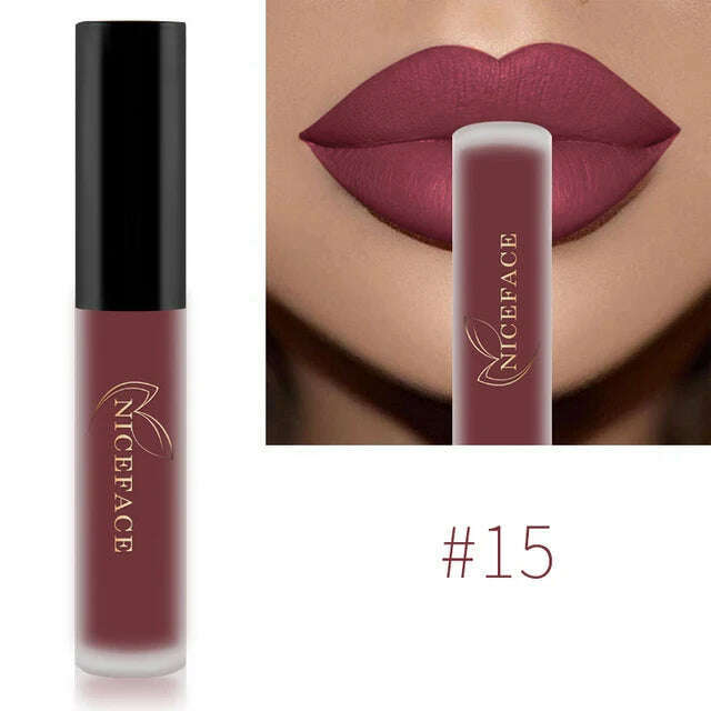 NICEFACE Nude Matte Liquid Lipsticks Waterproof Long Lasting Lip Gloss Sexy Red Velvet Lip Tint Women Makeup Cosmetics Batom - KIMLUD