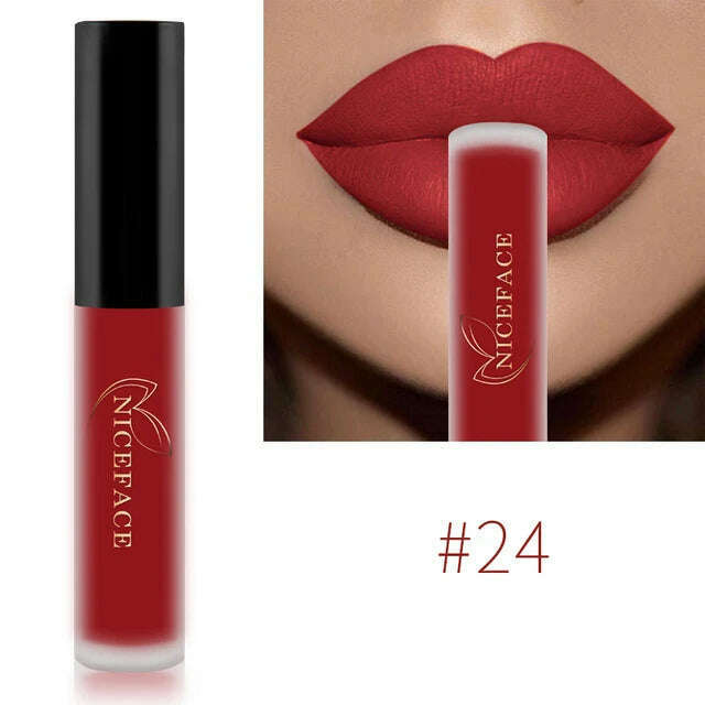 NICEFACE Nude Matte Liquid Lipsticks Waterproof Long Lasting Lip Gloss Sexy Red Velvet Lip Tint Women Makeup Cosmetics Batom - KIMLUD