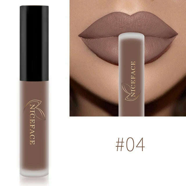 NICEFACE Nude Matte Liquid Lipsticks Waterproof Long Lasting Lip Gloss Sexy Red Velvet Lip Tint Women Makeup Cosmetics Batom - KIMLUD