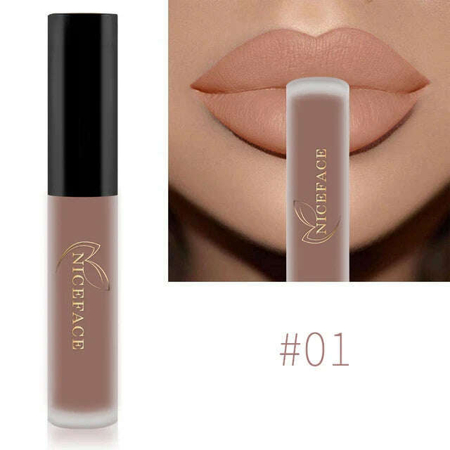 NICEFACE Nude Matte Liquid Lipsticks Waterproof Long Lasting Lip Gloss Sexy Red Velvet Lip Tint Women Makeup Cosmetics Batom - KIMLUD