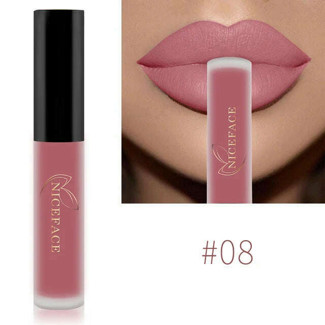 NICEFACE Nude Matte Liquid Lipsticks Waterproof Long Lasting Lip Gloss Sexy Red Velvet Lip Tint Women Makeup Cosmetics Batom - KIMLUD