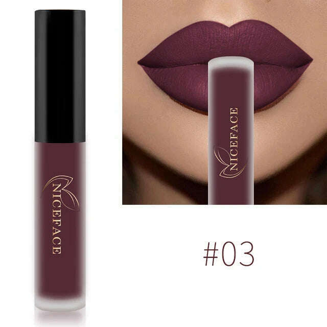 NICEFACE Nude Matte Liquid Lipsticks Waterproof Long Lasting Lip Gloss Sexy Red Velvet Lip Tint Women Makeup Cosmetics Batom - KIMLUD