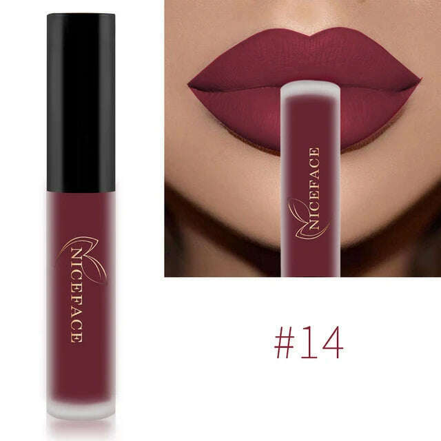 NICEFACE Nude Matte Liquid Lipsticks Waterproof Long Lasting Lip Gloss Sexy Red Velvet Lip Tint Women Makeup Cosmetics Batom - KIMLUD