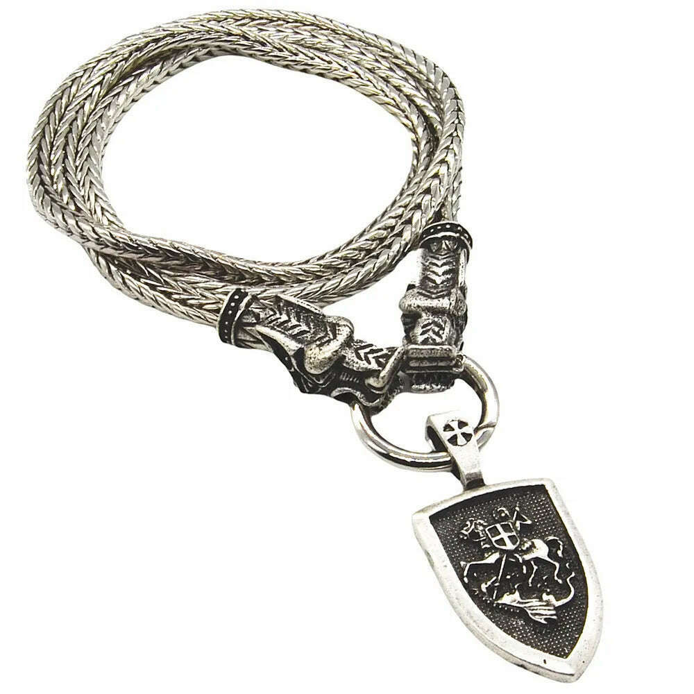 Nostalgia Archangel Michael Protect Us Saint Shield Pendant Wolf Head Amulet Talisman Metal Chain Viking Necklace Accessoires - KIMLUD