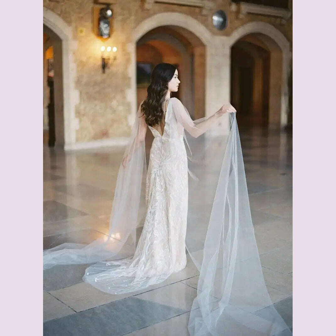 KIMLUD, NZUK 2pc Bridal Wings Veil Halter Cape Veil Wedding Cloak for Wedding Dress Bolero Plus Size Covered Party Woman, KIMLUD Womens Clothes