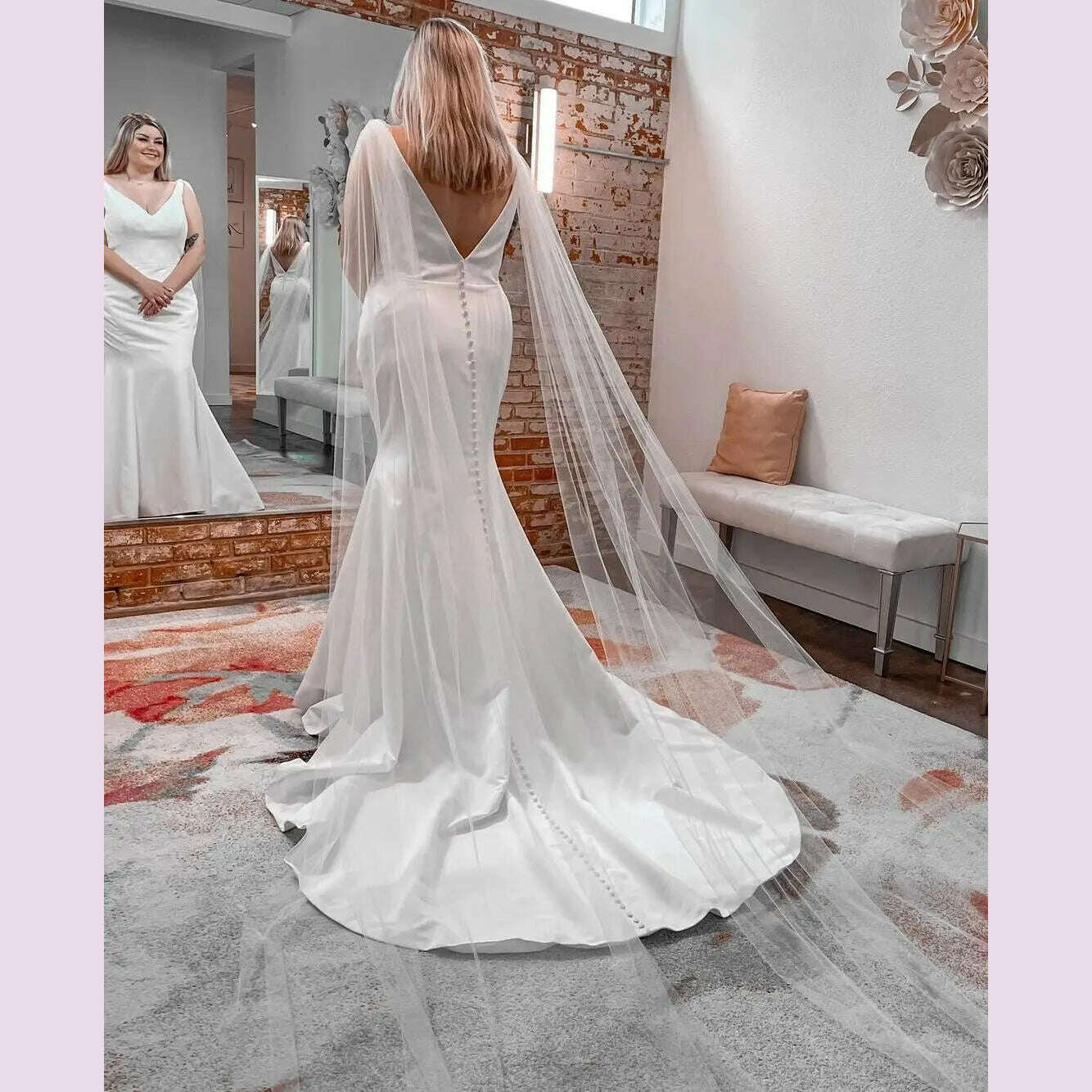 KIMLUD, NZUK 2pc Bridal Wings Veil Halter Cape Veil Wedding Cloak for Wedding Dress Bolero Plus Size Covered Party Woman, KIMLUD Womens Clothes