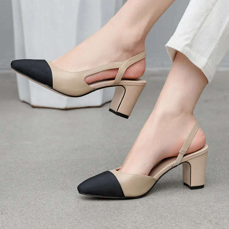 33-43 Women Real Leather Shoes Luxury Brand Designer Mix-color Slingback High Heeled Pumps Ladies Spring Summer Sandals - KIMLUD