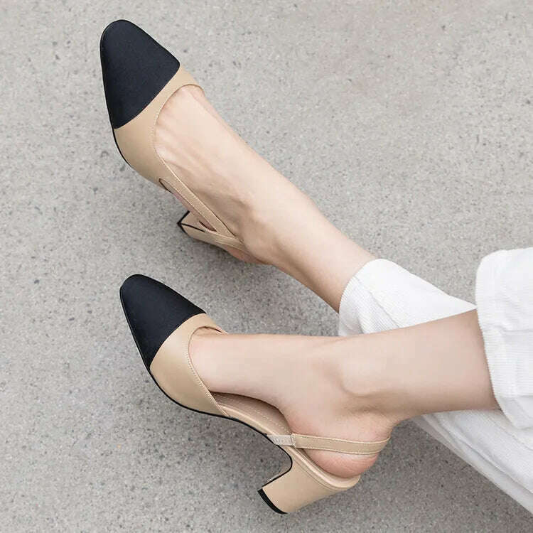33-43 Women Real Leather Shoes Luxury Brand Designer Mix-color Slingback High Heeled Pumps Ladies Spring Summer Sandals - KIMLUD