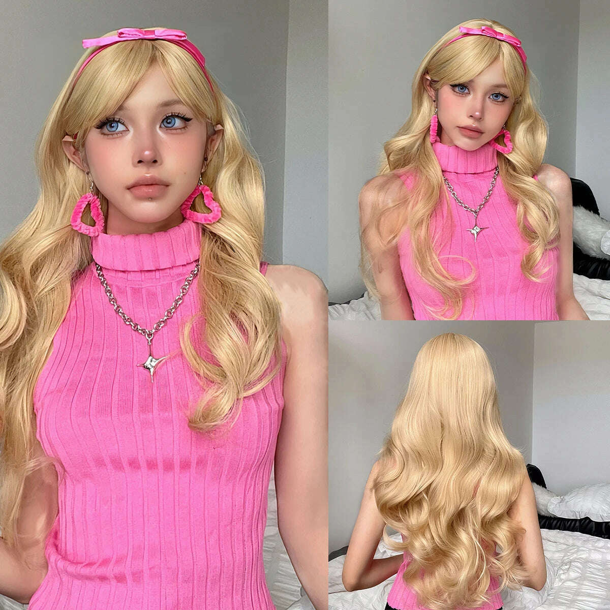 Ombre Red Brown Synthetic Wig with Bangs Long Wavy Copper Brown Women Wigs Natural Hair Cosplay Daily Use Wig Heat Resistant - KIMLUD
