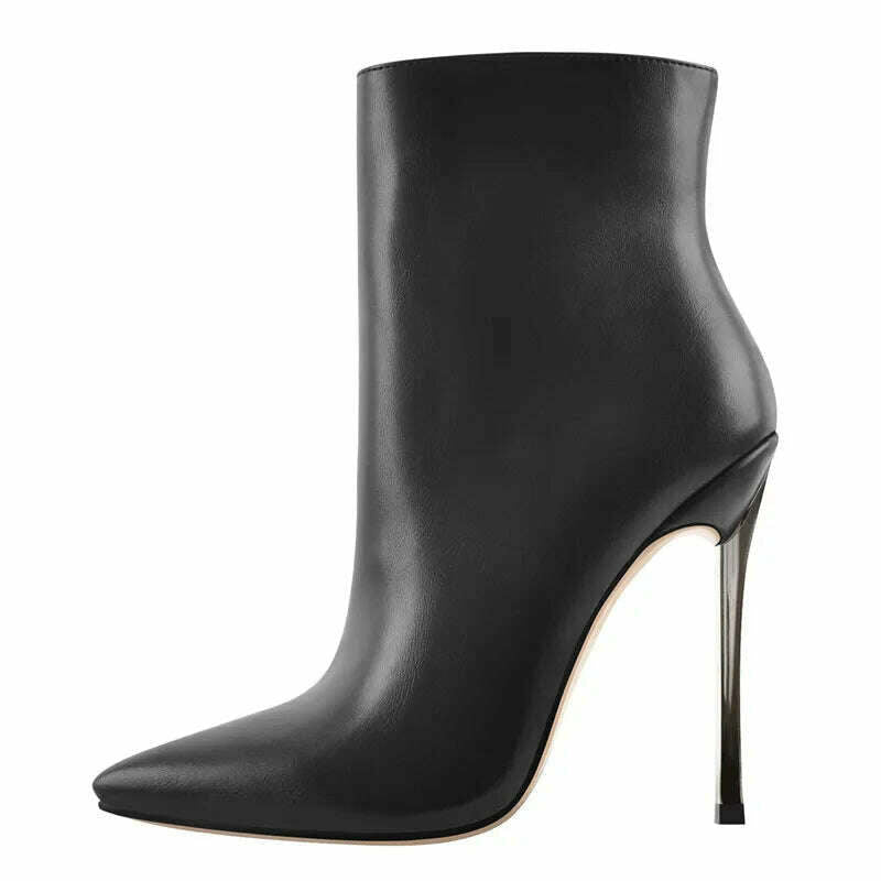 Onlymaker Ankel Boots Women's Poited Toe Metal Thin High Heel Side Zipper Fashion Black Red Winter Warm Booties - KIMLUD