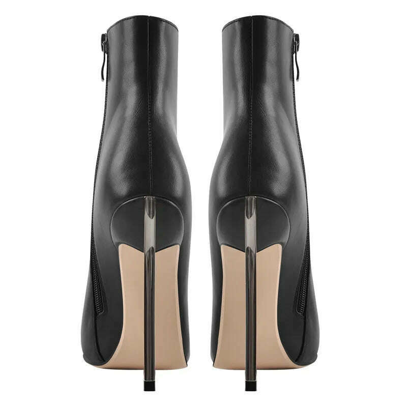 Onlymaker Ankel Boots Women's Poited Toe Metal Thin High Heel Side Zipper Fashion Black Red Winter Warm Booties - KIMLUD