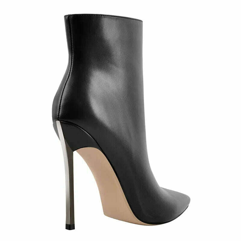 Onlymaker Ankel Boots Women's Poited Toe Metal Thin High Heel Side Zipper Fashion Black Red Winter Warm Booties - KIMLUD