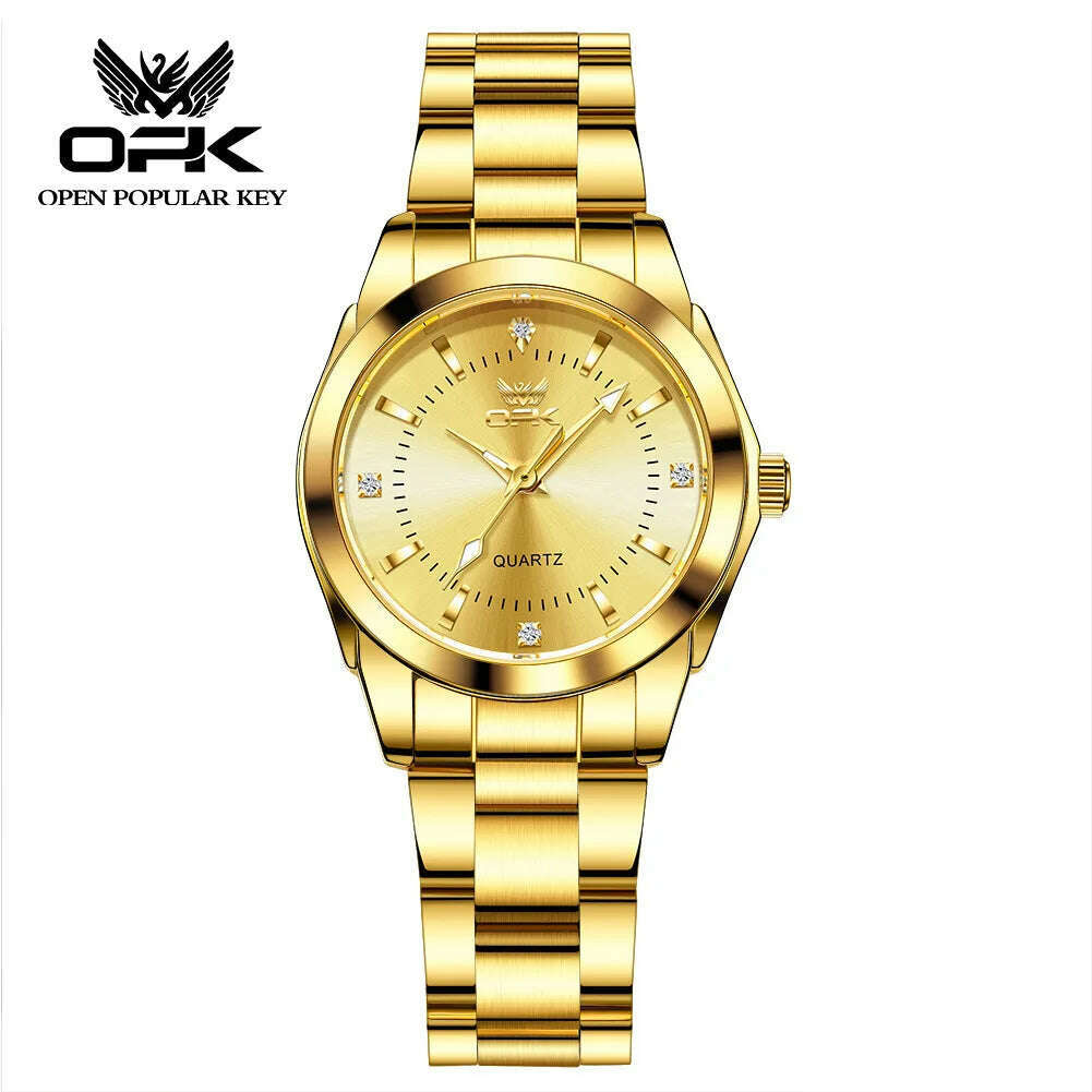 KIMLUD, OPK fashion simple steel band quartz women's watch часы женские наручные diamond waterproof luminous quartz watch for women, Gold, KIMLUD APPAREL - Womens Clothes