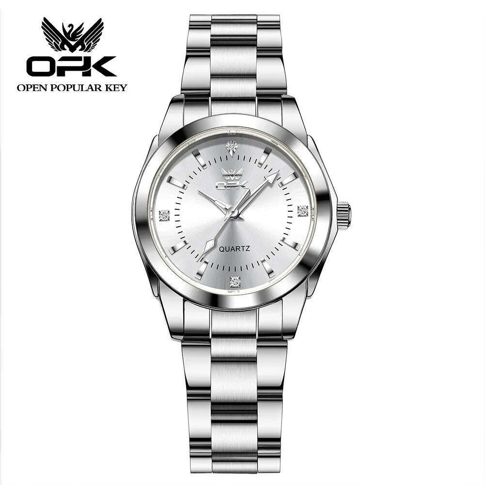 KIMLUD, OPK fashion simple steel band quartz women's watch часы женские наручные diamond waterproof luminous quartz watch for women, Silver, KIMLUD APPAREL - Womens Clothes