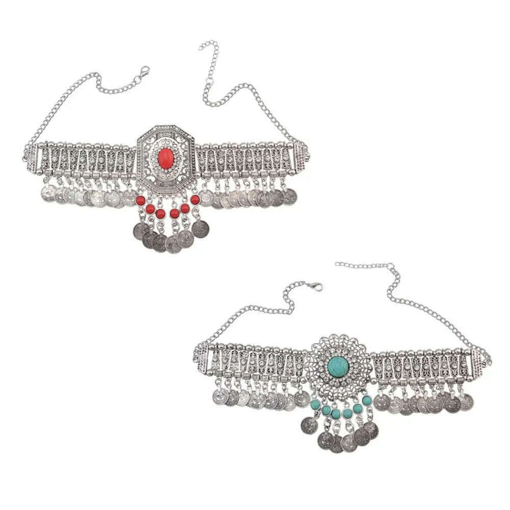 Pakistan Turkish Ethnic Coin Choker Necklace Earrings for Women Vintage Gypsy Indian Afghan Dress Collar Statement Jewelry Sets - KIMLUD