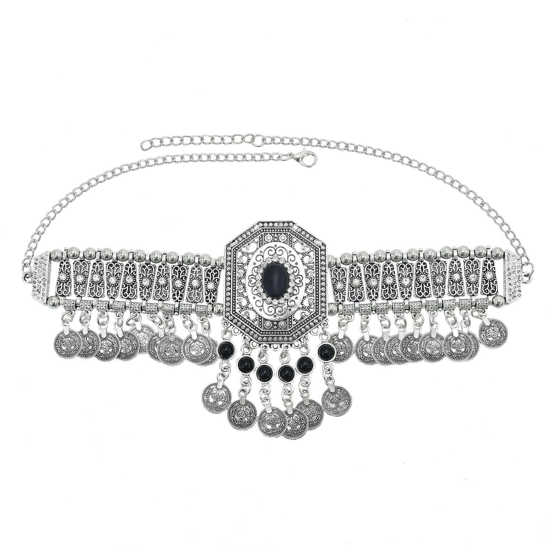 Pakistan Turkish Ethnic Coin Choker Necklace Earrings for Women Vintage Gypsy Indian Afghan Dress Collar Statement Jewelry Sets - KIMLUD