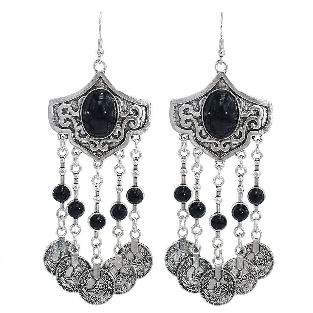 Pakistan Turkish Ethnic Coin Choker Necklace Earrings for Women Vintage Gypsy Indian Afghan Dress Collar Statement Jewelry Sets - KIMLUD