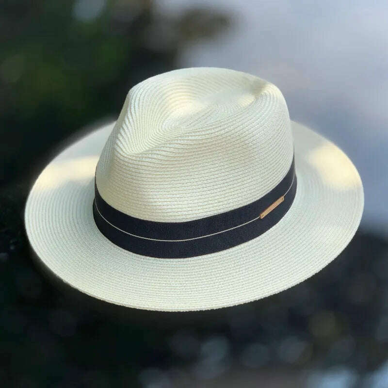 Panama Straw Hat Unisex Top Hat Fedora Hat Big Head Size Sunshade Adjustable Elegant Gentleman Versatile Style - KIMLUD