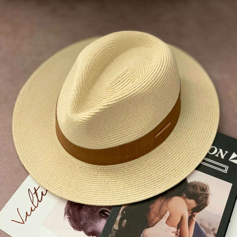 Panama Straw Hat Unisex Top Hat Fedora Hat Big Head Size Sunshade Adjustable Elegant Gentleman Versatile Style - KIMLUD