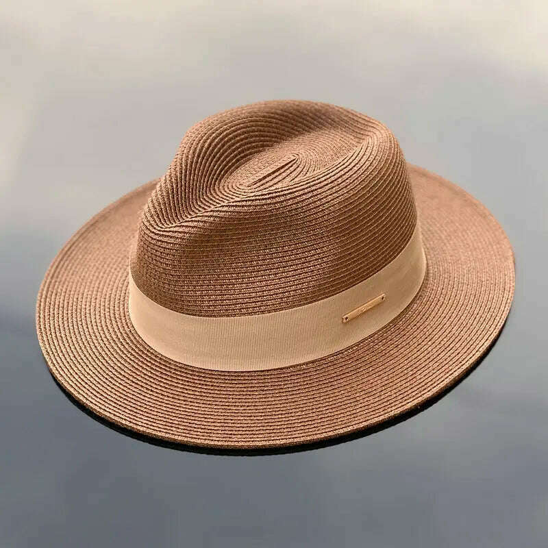 Panama Straw Hat Unisex Top Hat Fedora Hat Big Head Size Sunshade Adjustable Elegant Gentleman Versatile Style - KIMLUD