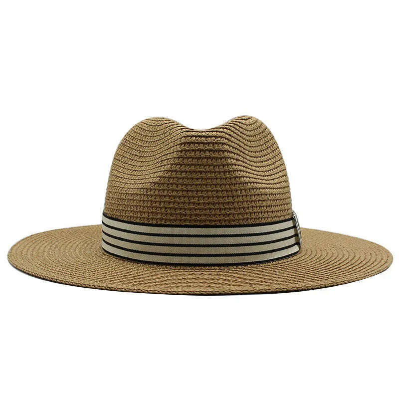 Panama Summer Straw Hats for Women Men Wide Brim Breathable Sun Beach Straw Hat UV Protection Fedora Cap - KIMLUD