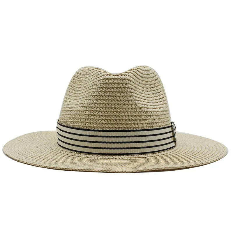Panama Summer Straw Hats for Women Men Wide Brim Breathable Sun Beach Straw Hat UV Protection Fedora Cap - KIMLUD