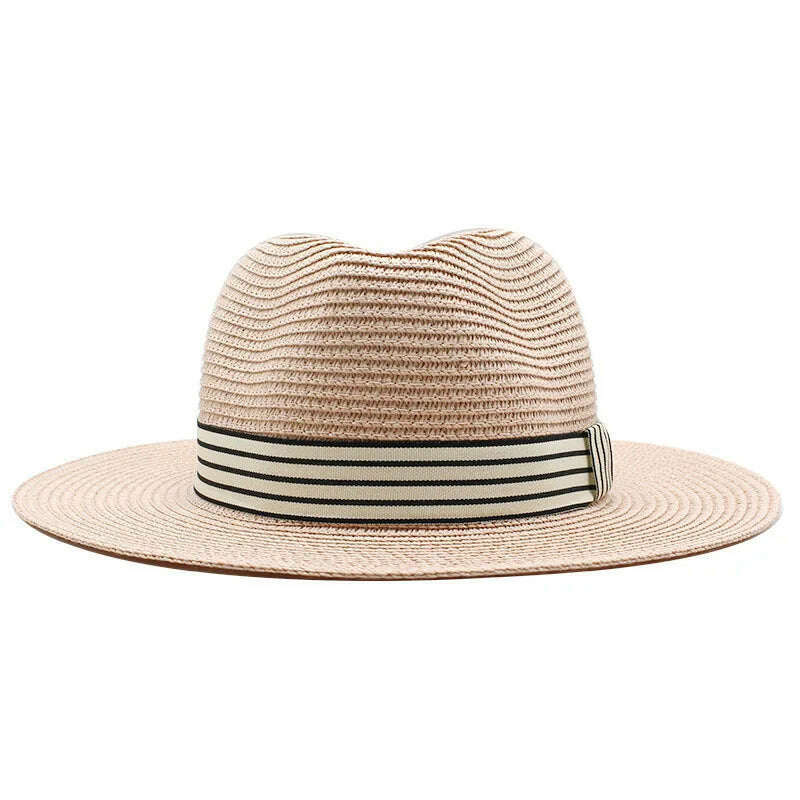 Panama Summer Straw Hats for Women Men Wide Brim Breathable Sun Beach Straw Hat UV Protection Fedora Cap - KIMLUD