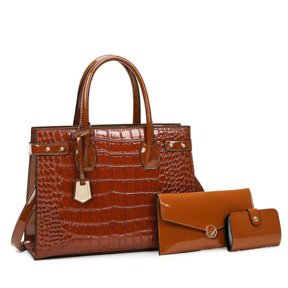 Pantent Leather Women Messenger Bags Crocodile Female Crossbody Shoulder Hand bags For Women 2022 High Quality Ladies Handbags - KIMLUD