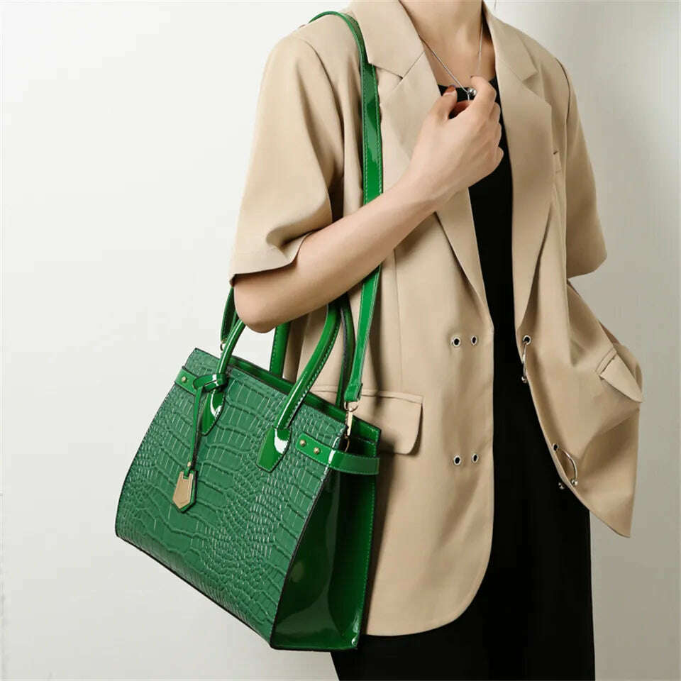 Pantent Leather Women Messenger Bags Crocodile Female Crossbody Shoulder Hand bags For Women 2022 High Quality Ladies Handbags - KIMLUD