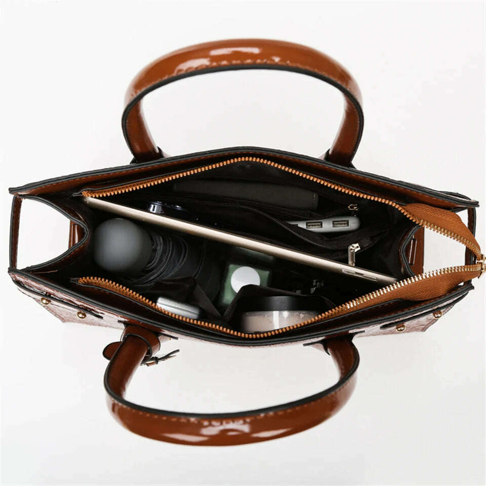 Pantent Leather Women Messenger Bags Crocodile Female Crossbody Shoulder Hand bags For Women 2022 High Quality Ladies Handbags - KIMLUD