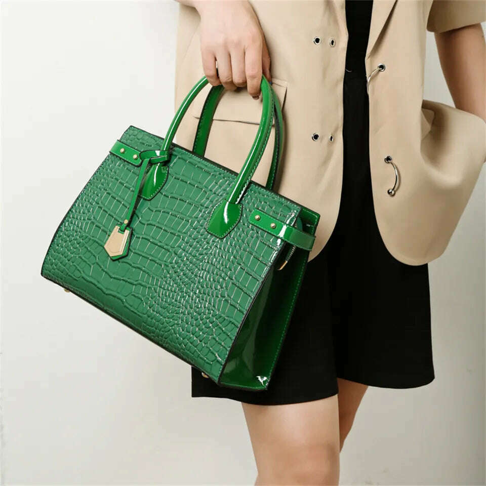 Pantent Leather Women Messenger Bags Crocodile Female Crossbody Shoulder Hand bags For Women 2022 High Quality Ladies Handbags - KIMLUD