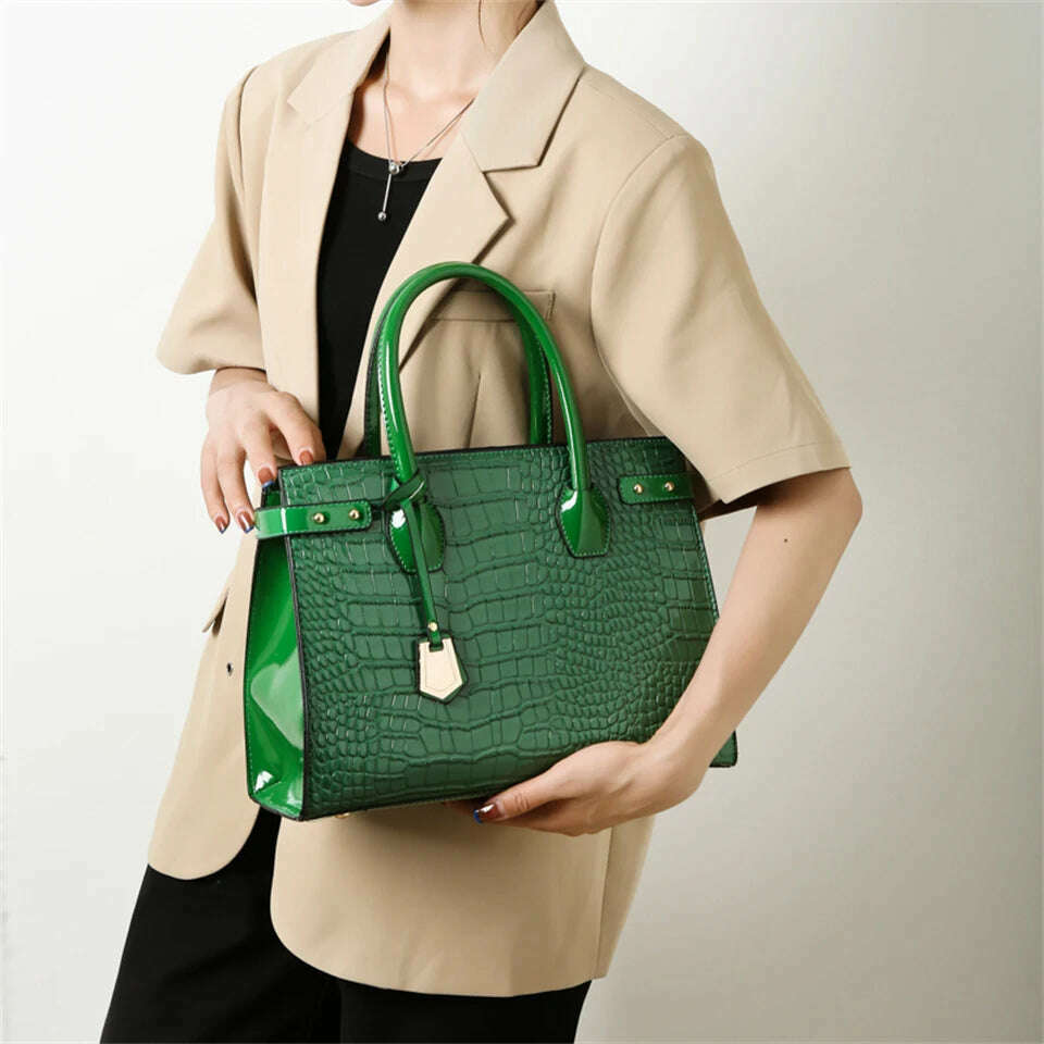 Pantent Leather Women Messenger Bags Crocodile Female Crossbody Shoulder Hand bags For Women 2022 High Quality Ladies Handbags - KIMLUD