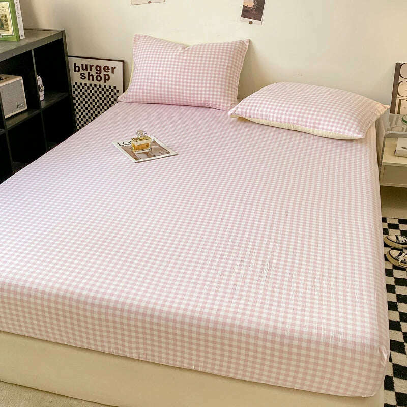 Plaid Style Fitted Sheet Skin-friendly Bed Cover Elastic Bedsheet for Girls Boys Room couvre lit Home Bed Linen(No Pillowcase) - KIMLUD