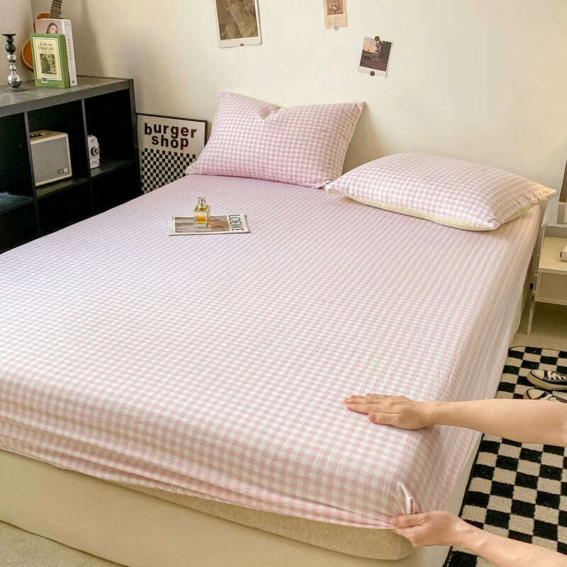 Plaid Style Fitted Sheet Skin-friendly Bed Cover Elastic Bedsheet for Girls Boys Room couvre lit Home Bed Linen(No Pillowcase) - KIMLUD