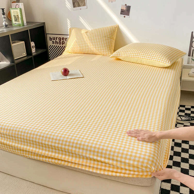 Plaid Style Fitted Sheet Skin-friendly Bed Cover Elastic Bedsheet for Girls Boys Room couvre lit Home Bed Linen(No Pillowcase) - KIMLUD