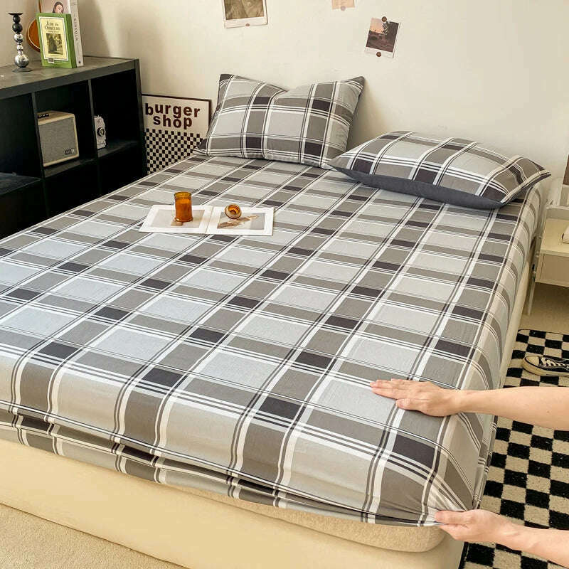 Plaid Style Fitted Sheet Skin-friendly Bed Cover Elastic Bedsheet for Girls Boys Room couvre lit Home Bed Linen(No Pillowcase) - KIMLUD