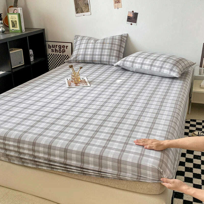 Plaid Style Fitted Sheet Skin-friendly Bed Cover Elastic Bedsheet for Girls Boys Room couvre lit Home Bed Linen(No Pillowcase) - KIMLUD