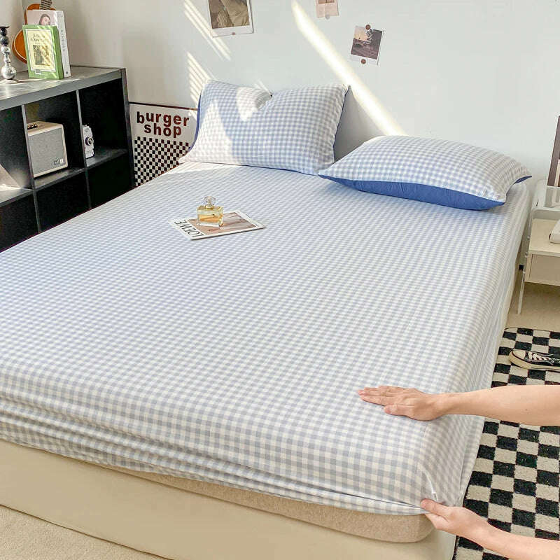 Plaid Style Fitted Sheet Skin-friendly Bed Cover Elastic Bedsheet for Girls Boys Room couvre lit Home Bed Linen(No Pillowcase) - KIMLUD